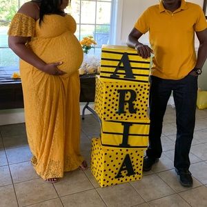 Floor Length Mustard Yellow Maternity Dress